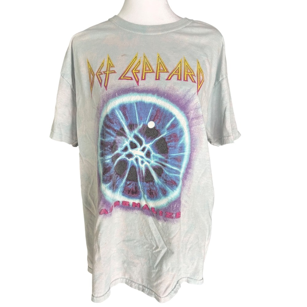 Def Leppard Tie Dye Graphic TShirt Mens Large Blue Rock Band Punk Grunge Skater